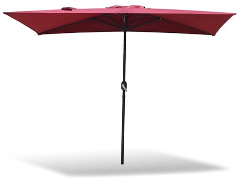 Mezzo Ombrellone con Manovella, Ombrellone Rettangolare da Balcone 250x130 cm, Ombrellone da Giardino per Controparete, Veranda(Rouge)