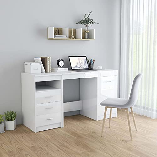 LLEZKBR Bureaux de bureau en bois laqué blanc brillant 140 x 50 x 76 cm