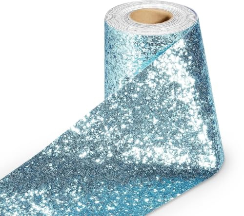 Stickyart Glitzer Tapete Selbstklebend Bordüre Hellblau Klebefolie 10cm X 400cm Zierleiste Tapetenbordüre Hellblau Möbelfolie Abnehmbar Deco Folie Klebetapete Tapete Schlafzimmer Wohnzimmer Wohndeko