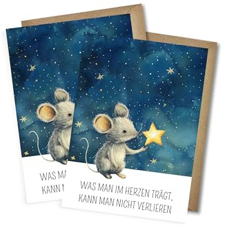WBdesignz 2er-Set Trauerkarten mit Umschlägen - Maus und Stern – Einfühlsame Kondolenzkarten mit Spruch – Beileid Karten zum Abschied und Mitgefühl - Sternenkind (DIN A6)