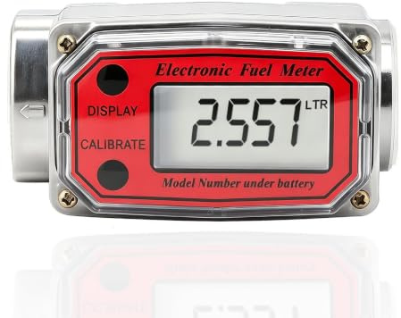 Turbinen-Wasserzähler, 1 Zoll Npt Digitaler Elektronischer Durchflussmesser 120 L/Min Flüssigkeitsdurchflussmesser 0-99999 Kraftstoffdurchflussmesser, Für Diesel, Kerosin, Benzin (Rot)