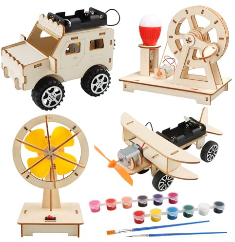 JTgugu 4 esperimenti per bambini a partire da 8 9 10 11 12, scatola elettronica fai da te STEM, giocattolo in legno, set da costruzione 3D, puzzle da costruzione, scatola per esperimenti, regalo a