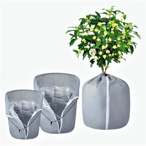 Sprießen 2 Pièces Housses D'Hivernage pour Plantes en Pot, Voile Hivernage Plante Exterieur 45×50 CM, Voile D'Hivernage Protection Plantes en Pot avec Zip et Cordon（Gris）