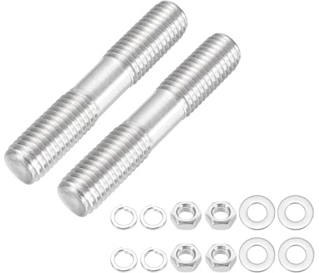 sourcing map Lot de 2 vis à goujons à double extrémité M12 x 65 mm en acier inoxydable 304 à double filetage avec rondelle d'écrou pour l'entretien de la maison, ancrage structurel, vis de fixation