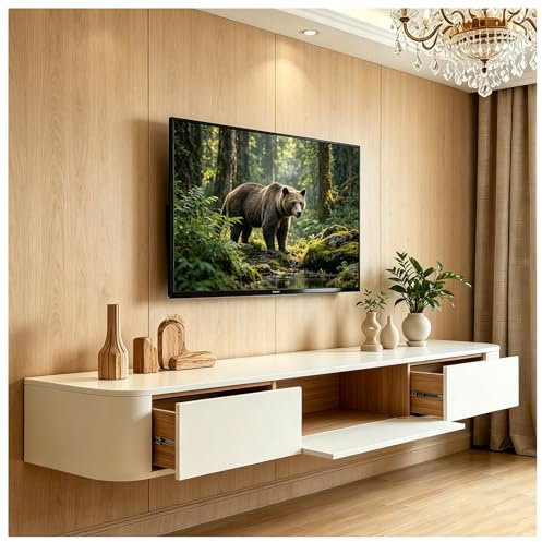 JUNFUNNLE Moderner TV Schrank 160CM Weiß, TV Lowboard mit 2 Schubladen 1 Klappen Türen, Fernsehtisch mit Kabelmanagement, TV Tisch für Wohnzimmer und Esszimmer