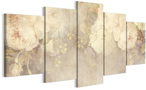 LUMASOUL Väggdekoration i 5 delar – Canvastryck med blomstermotiv – Inramade tavlor för vardagsrum och sovrum – tavlor 200x100 cm