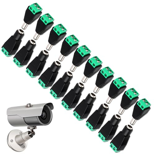 Tuwonwa 10 Pair 5.5 X 2.1mm Barrel Power Male and Female Jack Power Connector Adapter Plug, for Security Camera, LED Strip Light, Power Supply and Low Voltage DIY Electronics, Volt Connectors