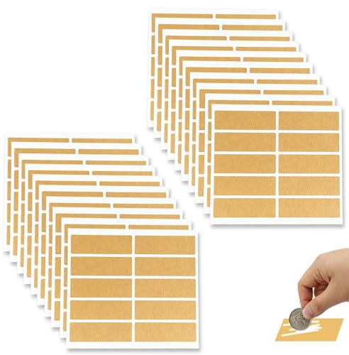 200 Stück Rubbelkarten Aufkleber – Rubbellose Selber Machen, 20 Selbstgemachte Goldaufkleber, Goldenes Ticket für Party Spiele und Kindergeburtstagsspiele (48x15mm)