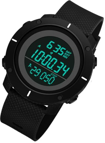 ORFOFE Montre Digitale Étanche Multifonction pour Hommes Chronomètre Podomètre Alarme Calendrier Sportive et Légère pour Course et Escalade Design Noir Moderne