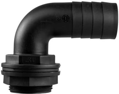 Universal Water Butt Connector Adapter - Tank Connector 90 Degree With Washer & Nut 1.5 BSPM to 1.5 Barb - for Water Tanks, Barrels, Rainwater Harvesting - Leak Proof Garden Hose Fitting