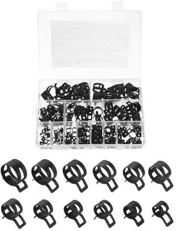 sourcing map 120pcs Spring Band Type Hose Clamps 6/7/8/9/10/11/12/14/16/18/20/22mm Fuel Line Hose Spring Clip Silicone Vacuum Hose Pipe Clamp Low Pressure Tube Clip Fastener, Black