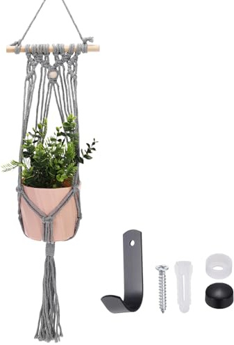 sourcing map Macrame Plant Hanger, 34 Inch Plant Hanger Indoor Outdoor Hanging Planter with Hook Tassels Decorative Crochet Cotton Rope for Home Decor Plants Pots,Wooden Bead Style Gray