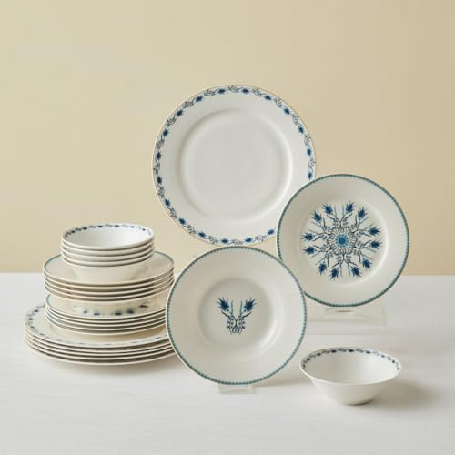 KARACA Forever Bone Iznik 24-Piece Dinner Set – 6 Person Fine Bone China Tableware – Multicolour Patterned Plates & Bowls – Decorative Floral Dining Set for Formal & Festive Occasions
