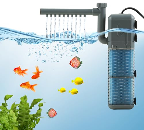 cupeohome 4 in 1 Aquarium Filter Pumpe, 800L/H Aquarium Pumpe mit Filter, Aquarium Inennfilter, Einstellbarer Aquariumfilter, für 30L-120L Aquarien