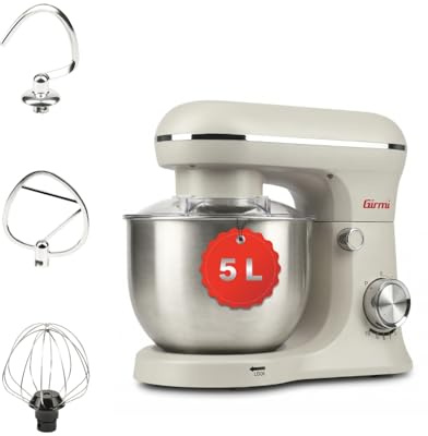 Girmi IM21W Impastatrice Planetaria 5L, 1500W Max, 10 Velocità+Pulse, Gesso | Ciotola inox e 10 velocità per lavorare impasti, creme e composti nelle preparazioni quotidiane