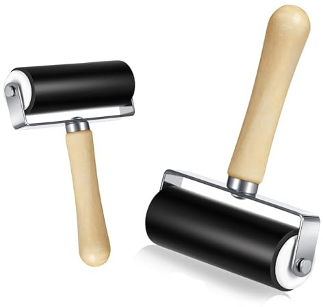 2 Pack Brayer Roller Set 6cm & 10cm, Rubber Ink Roller for Printmaking, Stamping, Cricut Vinyl, Scrapbooking, Paint Roller Craft Tool for Screen Printing and DIY Art