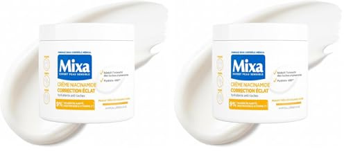 Mixa - Crème Niacinamide Correction Éclat - Crème Hydratante Anti-Taches au Beurre de Karité, à la Niacinamide et à la Vitamine C - Adaptée au Visage, Corps et Mains - Hypoallergénique - 400ml