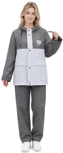 MEIJMJIA YMTECH Ensemble de Pluie 2 Pièces pour Homme et Femme, Imperméable, Veste et Pantalon à Capuche, Visière Amovible, Bandes Réfléchissantes
