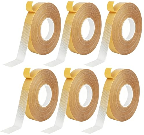 6Rolls Heavy Duty Double Sided Fabric Tape, Strong Carpet Tape Clear | 0.8 Inch X 16.4Ft,Strong Adhesion for Carpet Cyrtain, Super Sticky Fabric Tape Strong Mounting Tape for Hem Carpet