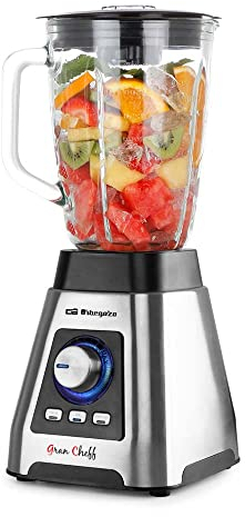 Orbegozo BV 15000 - Batidora de vaso inox, 7 velocidades, 3 funciones programadas, cuchilla de titanio, jarra de cristal de 1,5 L, 1500 W