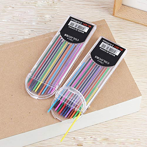 12 Stück 2,0 mm Druckbleistift Minen, Mechanical Pencil Leads Set, Farbe Minen für Entwurfszeichnung, Schreiben, Basteln, Kunstskizzen