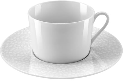 Médard de Noblat - Tasse et soucoupe thé - D17 cm et 22 cl - Baghera - Porcelaine - Lot de 6 - Blanc