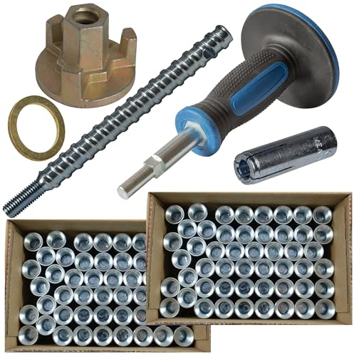 Befestigungsset Beton für Kernbohrständer Bohrdurchmesser 16 mm inklusive 100 Dübel (mit ETA-Zulassung), Einschlagdorn mit Handschutz & mehr