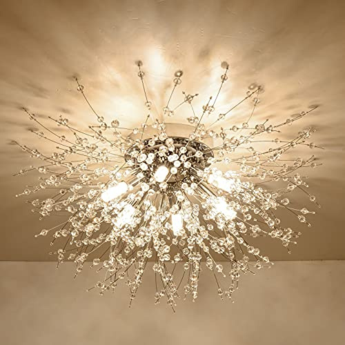HMVPL Flush Mount Ceiling Lights, Modern Gold Crystal Sputnik Firework Close to Ceiling Lamp LED Ceiling Lighting Fixtures for Bedroom Kitchen Island Hallway Entryway Porch Gazebo