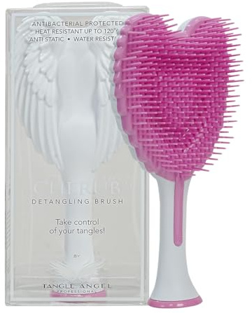Hair Extension Brush - Anti Static Soft Bristle Paddle Brush for Straight or Wavy Hair - Angel Wings Shower & Blow Drying Detangler Hairbrushes for Women by Tangle Angel - Gloss White & Pink