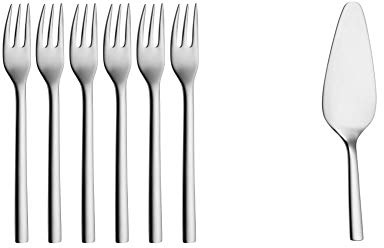 WMF Nuova Kuchengabel, Set 6-teilig, Cromargan Edelstahl poliert, L 16 cm & Nuova Kuchenheber Tortenheber Edelstahl 23 cm, Cromargan Edelstahl poliert ideal auch als Lasagneheber