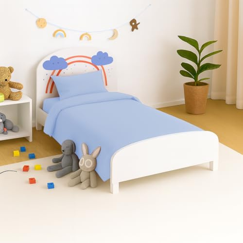 crazypriceuk Baby Cot Bedding Set – 2 Piece Duvet Cover (120×90 cm) & Pillowcase (60×40 cm), Soft Cotton Blend, Washable, Breathable Nursery Bedding (Light Blue)
