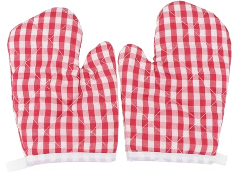 Angoily Guantes Aislantes para Niños Guantes De Horno Rojos a Cuadros Cocinar Y Usar En Microondas 18X12Cm Regalo Ideal para Pequeños Chefs