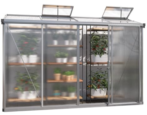 GFP Invernadero adosado Adena 14 Placas alveolares de 10 mm - 294x77 cm - Estructura de Aluminio