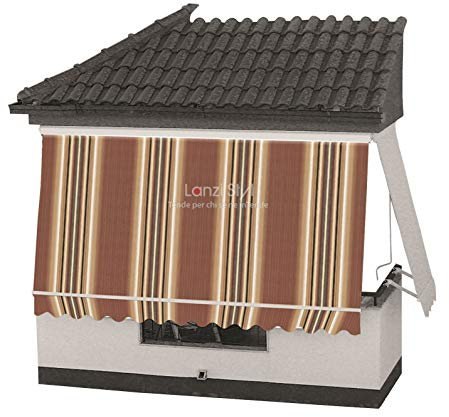 MOSCHITELLA Tenda da Sole a Caduta con CASSONETTO di Protezione braccetti e mantovana - Tessuti TEMPOTEST PARÀ (Marroni) - Misura L cm da 120 a 180 X 260 H