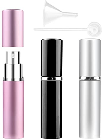 Botellas atomizadoras de perfume de viaje recargables, 3 unidades, 6 ml, mini botellas de aerosol portátiles, recargables, atomizador para después del afeitado, botellas de viaje vacías con embudo