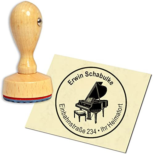 Stempel Adressstempel Holzstempel - Flügel - rund ∅ 40mm personalisiert als Firmenstempel Namensstempel Bürostempel
