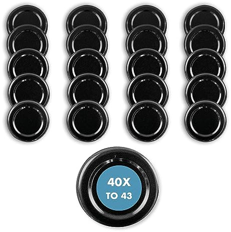 Flaschenbauer - Twist Off Ersatzdeckel 40 Stk. Schwarz 43mm - Deckel für Einmachgläser - TO 43 Schraubdeckel für Gläser, Einmachdeckel für Marmeladengläser, Aufbewahrungsgläser - Made in Germany