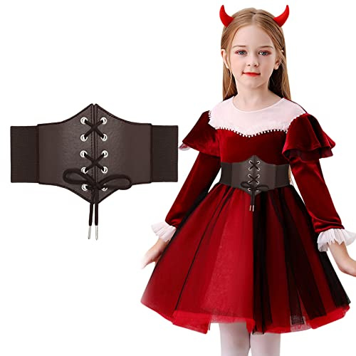 WERFORU Cintura corsetto da ragazza cintura Waspie, corsetto con lacci, cintura elastica in vita, Caffè C, Passt Taillengröße 45-55cm