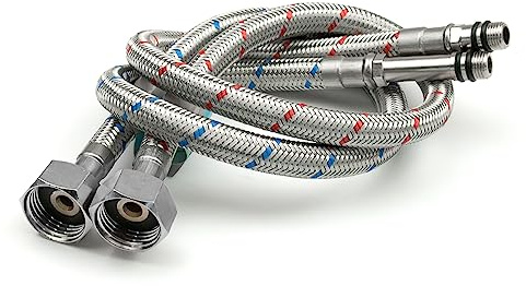 Xcel Home 2 x M10 x1/2 Flexible Tap Connectors (500mm) | 10 Lengths | Pair of BSP Kitchen/Basin Monobloc Mixer Flexi Pipe Tails | Braided Stainless Steel