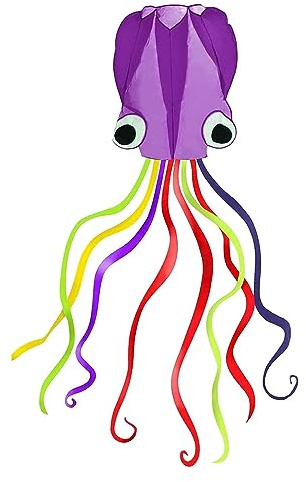 AYNKH Purple Octopus Kites, Mollusc Flying Nylon Kite with Long Colorful Tail and 50 meters Line, Summer Beach Outdoor Toy for Beginners Adults