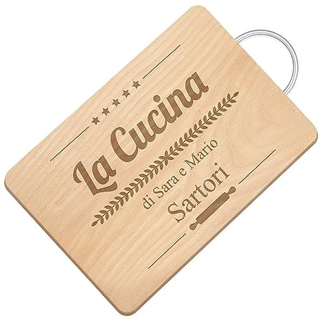 Maverton Tagliere di legno incisione personalizzata | Battilardo classico con manico, tagliere legno formaggi, Gadget cucina per coppia, Taglieri rettangolari 32 x 25 cm, Cucina