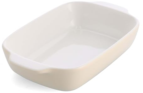 KitchenAid Stoneware Plato para Horno Rectangular de Cerámica Antiadherente con Tapa de Bambú, 26 cm/1,9L, Sin PFAS, Ahorra Espacio, Apta para Horno hasta 260°C, Apta para Lavavajillas,Almendras Crema