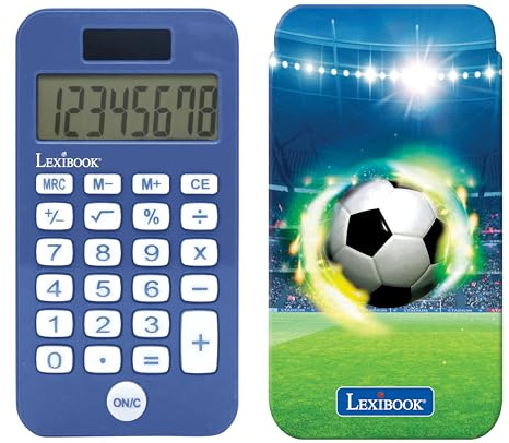 Lexibook, Calculatrice de Poche Football avec Couvercle de Protection, Fonctions Classiques et évoluées, à Piles et Solaire, Bleu, C45FO