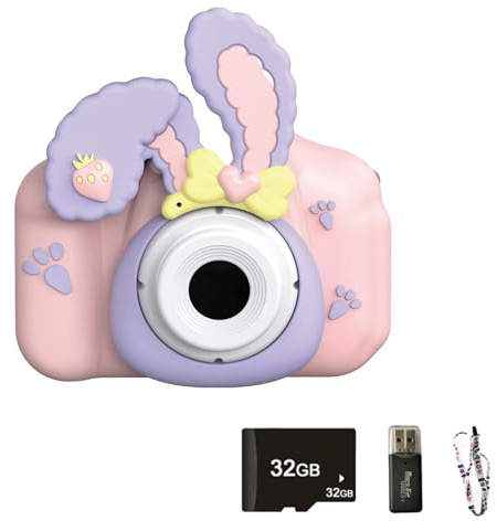 SYFUNLV Display digitalkamera barn, ABS barnkamera, barnkamera omedelbar bildkamera, 2,0-tums skärm anti-blått ljus, med silikonhölje, fram och bak 48 megapixel (rosa)