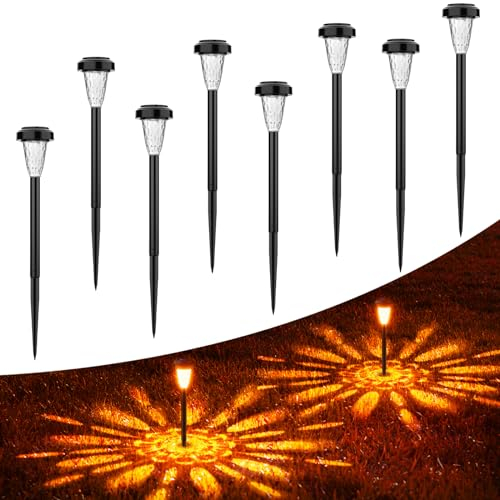 FIFlying Lampada Solare Giardino Esterno, 8 Pezzi Bianca Calda Luci Solari per Esterni, IP65 Impermeabile LED Luci Solari Giardino per Giardino, Cortile, Prato, Paesaggio, Vialetto