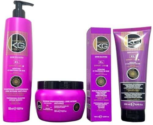 Keragold Pro - Pack Ultime Premium 4 Produits : Shampoing 500 ml + Masque 500 ml + Sérum 100 ml + Soin Sans Rinçage - Kératine & Protéine de Soie
