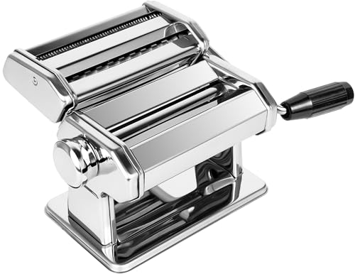 Pasta Maker with 7 Thickness Settings Roller, 2-in-1 Cutter, Hand Crank and Table Clamp, Stainless Steel Manual Pasta Machine for Spaghetti, Fettuccine, Lasagna, Ravioli