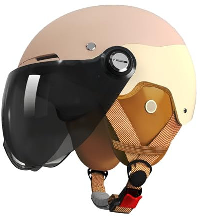 JATIBOSH Facile À Utiliser RéTro Demi Casque avec Mentonnière Réglable, pour Adapté Aux Motos ÉLectriques Scooters ECE Certifiés, Respirant Anti-Rayures Classic Casque Moto avec Visière