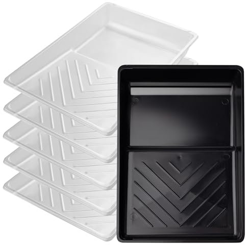 Mister Rui Vassoio per vernice, vassoio in plastica da 15,2 cm con 5 fodere per vaschetta di vernice, vassoio usa e getta, vassoio per rullo di vernice, vassoio trasparente per pittura