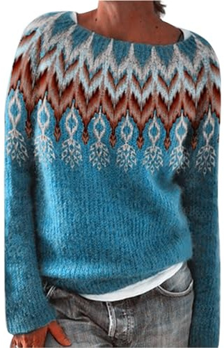QZXYUAN Norweger Pullover Damen Winterpullover Elegant GroßE GrößEn Strickpullover Rundhals Langarm Bequem Wollpullover Weich Knit Sweater Warm Herbst Winter Outfit